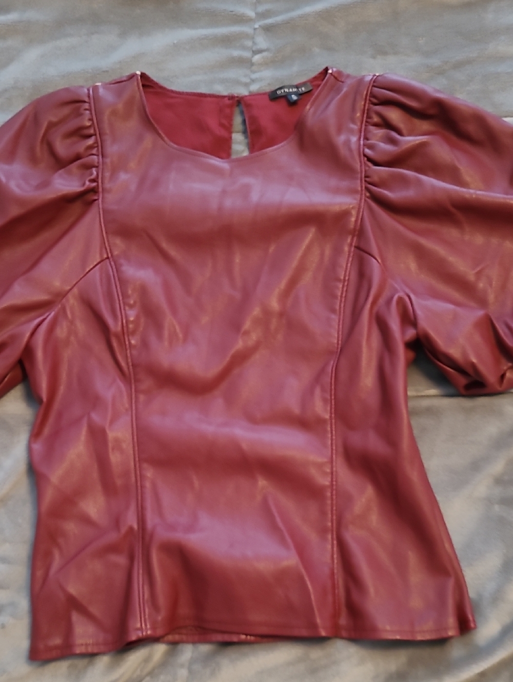 Dynamite Wine Faux Leather Scoop Neck Top